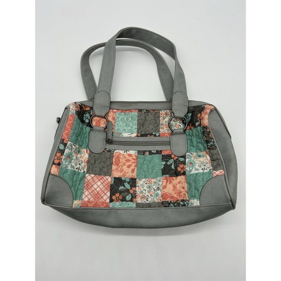 Tessuto Menswear Handbags - Tess Barrel Shape Handbag in Mint/Mellon/Grey Quilted Patchwork
